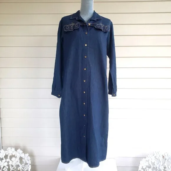 Vintage 70s/early 80s Union Made Forever Young long denim shirt dress western - Picture 3 of 9
